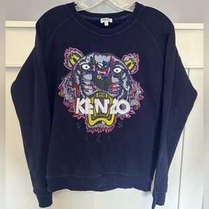 Kenzo Navy Crewneck Sweater with Multicolor Tiger Embroidery